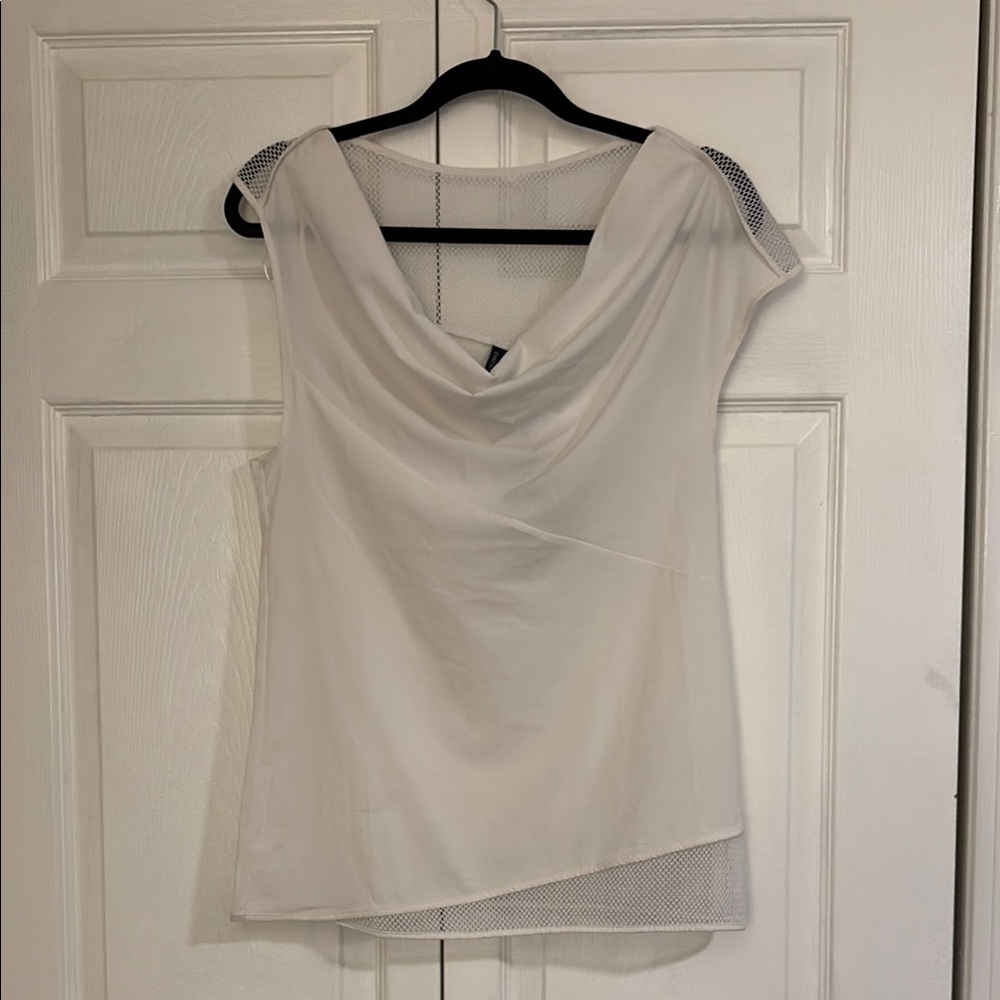 NWT Cynthia Rowley Asymmetrical Sleeveless White Top with Mesh Detail Size Small